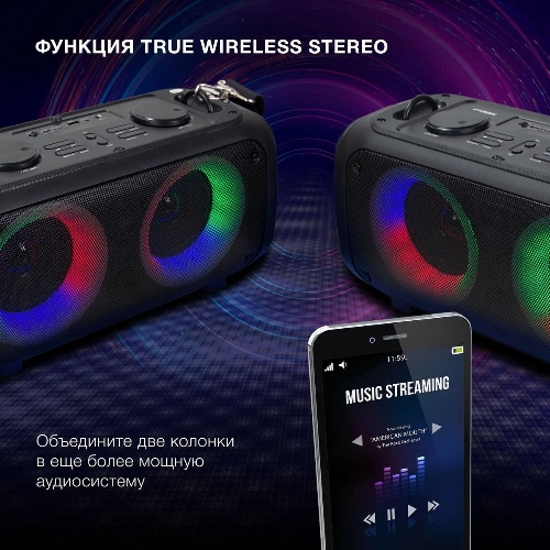 Колонка портативная Hyundai H-PS1030 черный/черный 40 Вт 2.0 BT 10м 3600mAh