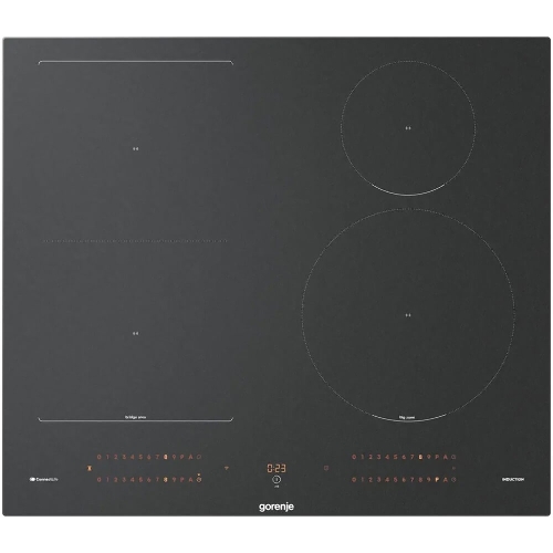 Варочная панель Gorenje, 60 см, индукция, 4 зоны нагрева, слайдерное управление, таймер, функция Bridge, функция PowerBoost, автопрограммы, автоопределение посуды, StableHeat, Wi-Fi, защита от детей, черный