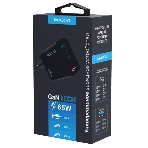 Сетевое зарядное устройство Maxvi A583GN Type-C 65W + Type-C 40W + USB 22W, GAN, PD, QC, LED дисплей, черный