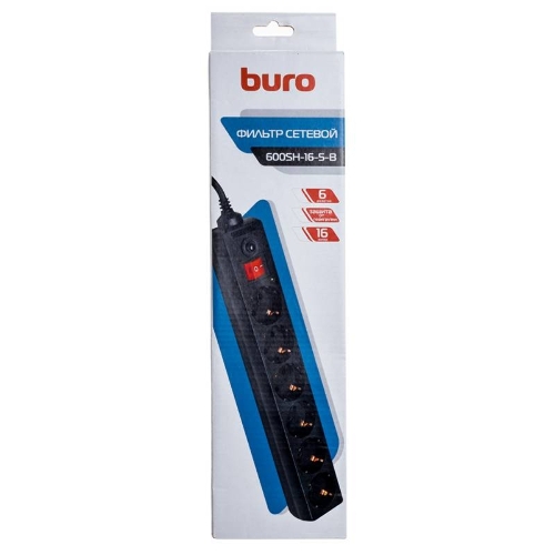 Сетевой фильтр Buro 600SH-16-5-B 5 м, 6 розеток, черный, коробка