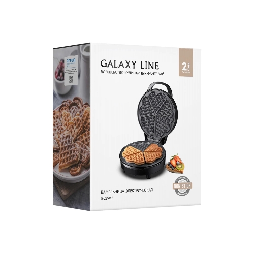 Вафельница Galaxy Line GL 2987, черный с серебристым, с несъемными пластинами, 1200 Вт