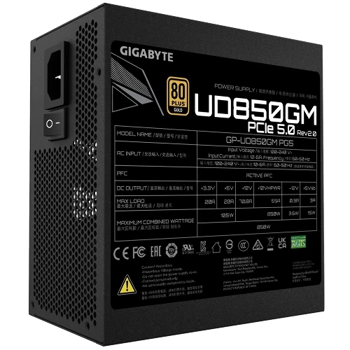 Блок питания Gigabyte UD850GM PG5 V2 GP-UD850GM PG5 850W, 80Plus, Gold, Полностью модульный, PCIe Gen 5.0 compatible 28200-U85GP-2EUR