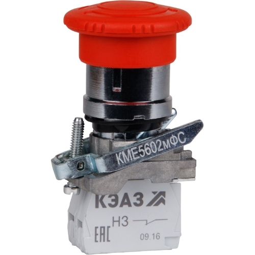 Кнопка КМЕ5602мФС-красный-0но+2нз-гриб-фикс-IP65-КЭАЗ