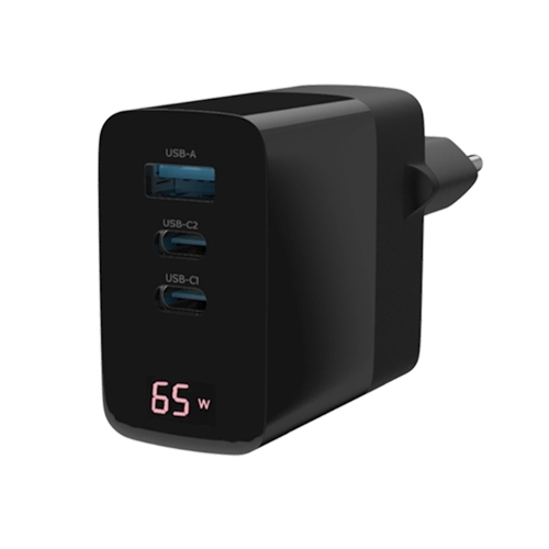 Сетевое зарядное устройство Maxvi A583GN Type-C 65W + Type-C 40W + USB 22W, GAN, PD, QC, LED дисплей, черный