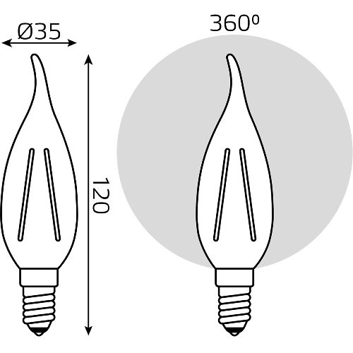 Лампа филам. Gauss Filament 12Вт цок.:E14 свеча св.свеч.бел.нейт. (упак.:10шт) (42122)
