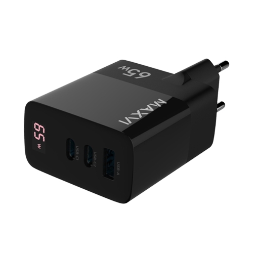 Сетевое зарядное устройство Maxvi A583GN Type-C 65W + Type-C 40W + USB 22W, GAN, PD, QC, LED дисплей, черный