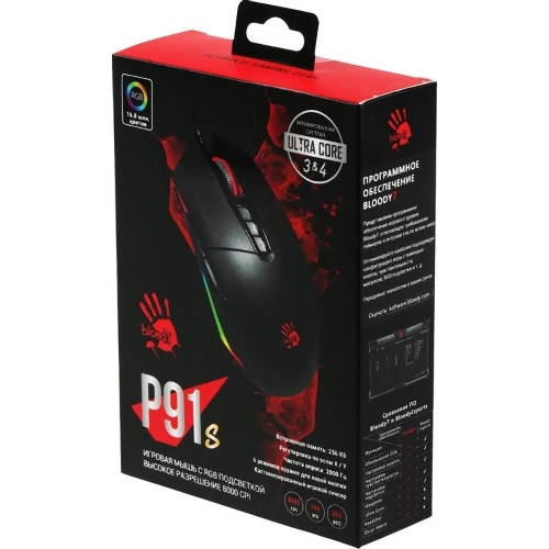 Мышь проводная A4Tech Bloody P91s черный, 8000 dpi, USB, кнопки - 8