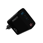 Сетевое зарядное устройство Maxvi A583GN Type-C 65W + Type-C 40W + USB 22W, GAN, PD, QC, LED дисплей, черный