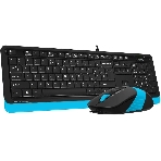 Комплект клавиатура+мышь A4Tech FStyler F1010 проводной, USB, 1600 DPI, чёрный/синий