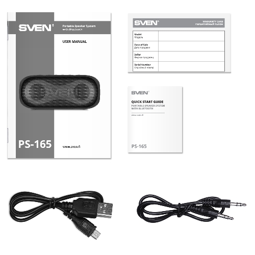 Портативная акустика SVEN PS-165, черный (16 Вт, Waterproof (IPx6), TWS, Bluetooth, microSD, 3000мА*ч)