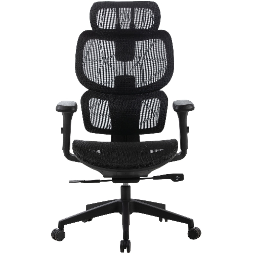 Кресло Cactus CS-MC555-BK черный, сетка, 150 кг, подголовник, регулируемые подлокотники, механизм качания