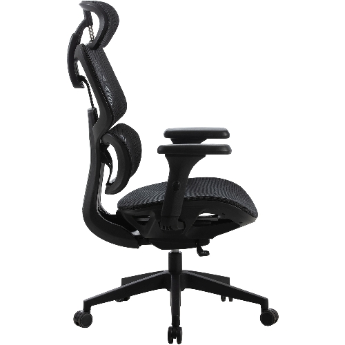 Кресло Cactus CS-MC555-BK черный, сетка, 150 кг, подголовник, регулируемые подлокотники, механизм качания