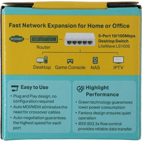 Коммутатор TP-Link LS1005, 5 портов Ethernet 100 Мбит/с