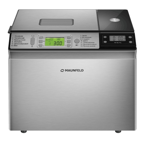 Хлебопечка Maunfeld MBM-900DSS 615 Вт, 13 программ, нержавеющая сталь