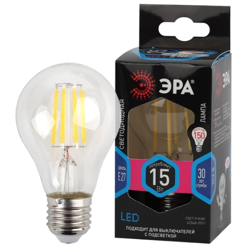 Лампа светодиодная ЭРА F-LED A60-15W-840-E27 Е27/Е27 15Вт филамент груша нейтральный белый свет