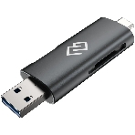 Кард-ридер Digma CR-СU2520-G/серый/SD/TF/micro-SD/micro-SDXC/miсro-SDHC/USB 2.0/Type-C/алюминий