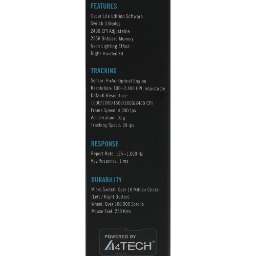 Мышь проводная A4Tech X87 черный, 2400 dpi, USB, кнопки - 8