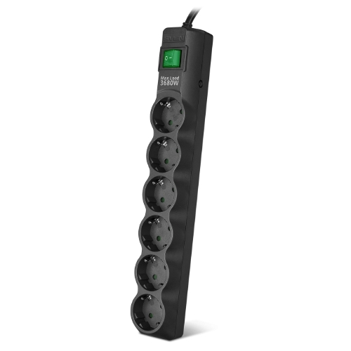 Сетевой фильтр SVEN SF-06E-16 3,0 м (6 розеток с защитными шторками,16А) черный, цветная коробка