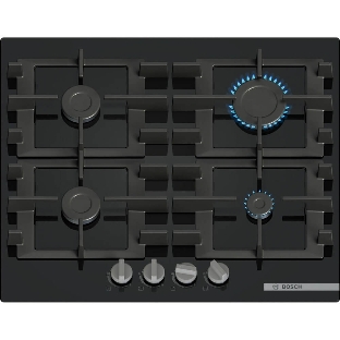 Поверхность газовая Bosch PNP6B6K40 Газ, 4.5х59x52 см, закаленное стекло, 4 конфорки, газ-контроль, автоподжиг, черный