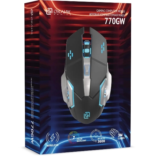 Мышь беспроводная Oklick 770GW черный, 3600 dpi, радиоканал, USB, кнопки - 6