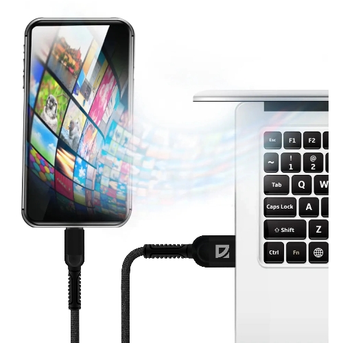 Кабель Defender F167, USB 2.0 (AM) - Type-C, 1 м, 2.4А, нейлоновая оплетка, черный.