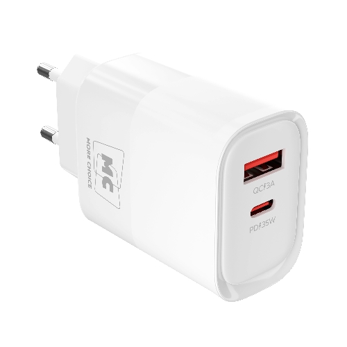 Сетевое зарядное устройство MORE CHOICE NC82a 1USB+1Type-C 3.0A PD 35W+QC3.0 для Type-C Type-C, белый