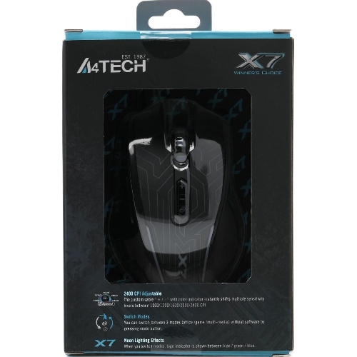 Мышь проводная A4Tech X87 черный, 2400 dpi, USB, кнопки - 8