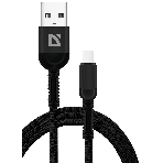 Кабель Defender F167, USB 2.0 (AM) - Type-C, 1 м, 2.4А, нейлоновая оплетка, черный.