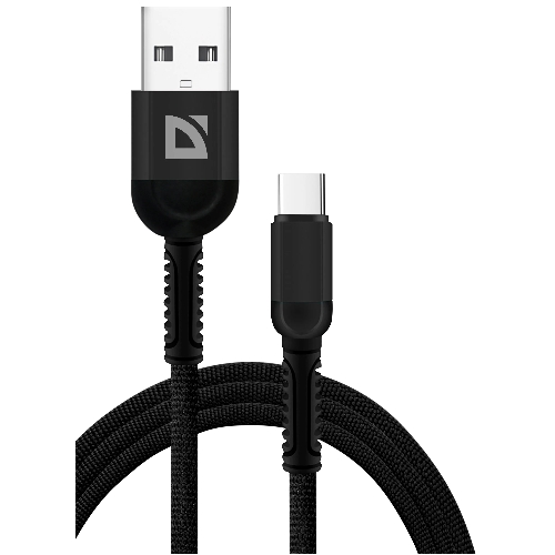 Кабель Defender F167, USB 2.0 (AM) - Type-C, 1 м, 2.4А, нейлоновая оплетка, черный.