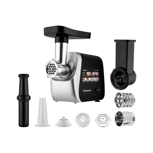 Мясорубка электрическая BRAYER BR1608 черный, 2000 Вт, 2.0 кг/мин, реверс, насадки - 8