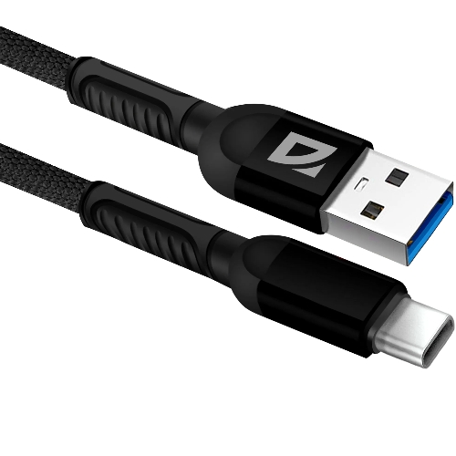 Кабель Defender F167, USB 2.0 (AM) - Type-C, 1 м, 2.4А, нейлоновая оплетка, черный.