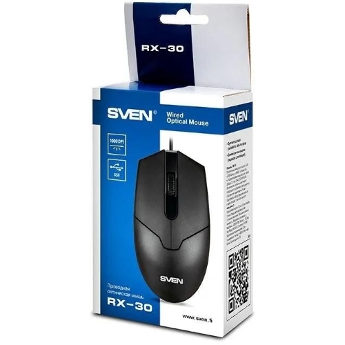 Мышь проводная SVEN RX-30 черный, 1000 dpi, USB, кнопки - 3
