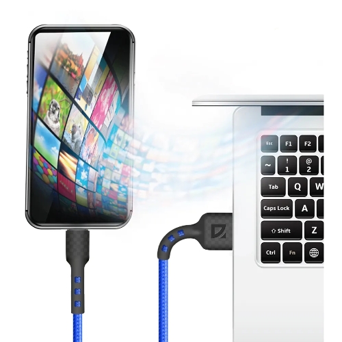 Кабель Defender F181, USB 2.0 (AM) - Apple Lightning (M), 1 м, 2.4А, нейлоновая оплетка, синий.