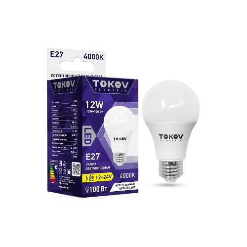 Лампа светодиодная низковольтная TOKOV ELECTRIC 12 Вт А60 4000К Е27 12/24В