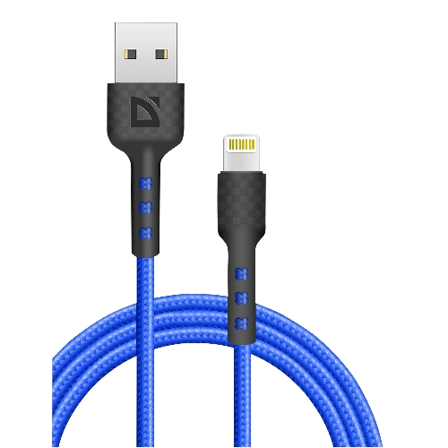 Кабель Defender F181, USB 2.0 (AM) - Apple Lightning (M), 1 м, 2.4А, нейлоновая оплетка, синий.