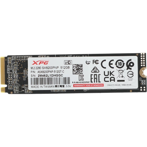 Накопитель SSD XPG SX8200 Pro, 512 Gb, PCIe 3.0 x4, M.2 2280, NVMe, R/W 3350/2350, с радиатором