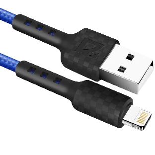 Кабель Defender F181, USB 2.0 (AM) - Apple Lightning (M), 1 м, 2.4А, нейлоновая оплетка, синий.