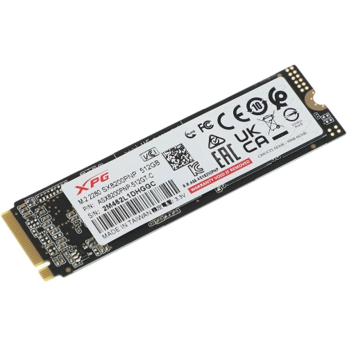 Накопитель SSD XPG SX8200 Pro, 512 Gb, PCIe 3.0 x4, M.2 2280, NVMe, R/W 3350/2350, с радиатором