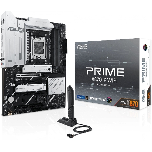 Материнская плата ASUS PRIME X870-P WIFI, AM5, AMD X870, 4xDDR5, 2xSATA, 4xM.2, 1xPCI-E 5.0 x16, 2xPCI-E 4.0 x1, 1xHDMI, 2xUSB-C, 1x 2.5Gb LAN, 4xUSB-A 3.2 Gen 1, 1xUSB-A 3.2 Gen 2, 4xUSB-A 2.0, 3x3.5 мм, 7.1, 1xWi-Fi 7, ATX