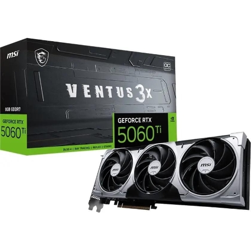 Видеокарта MSI RTX 5060 TI 8G VENTUS 3X OC, NVIDIA RTX 5060 Ti, 8 ГБ GDDR7, 128 бит, PCI-e 5.0, 1xHDMI, 3xDP, 2602 МГц