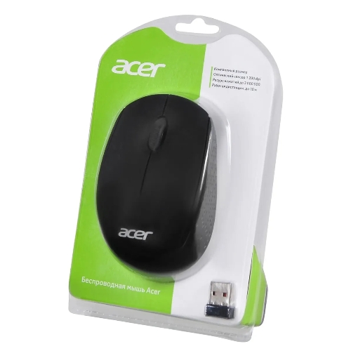 Мышь беспроводная Acer OMR020 черный, 1200 dpi, радиоканал, USB, кнопки - 3