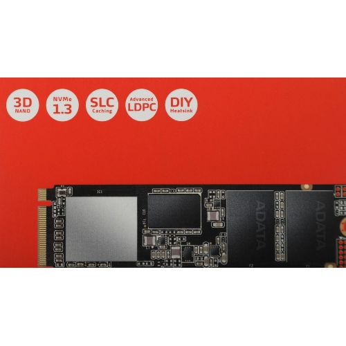 Накопитель SSD XPG SX8200 Pro, 512 Gb, PCIe 3.0 x4, M.2 2280, NVMe, R/W 3350/2350, с радиатором