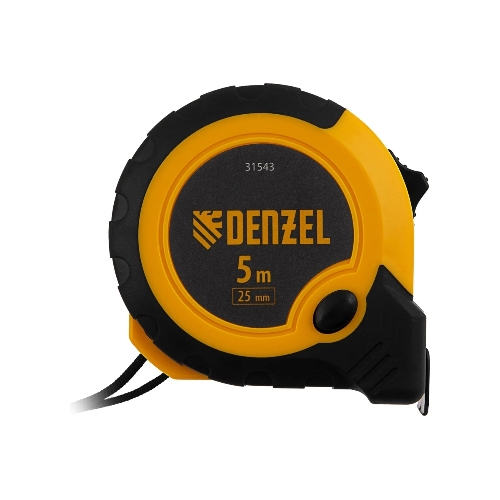 Рулетка Denzel 5м х 25мм, двухкомп. корпус, кнопка-пауза