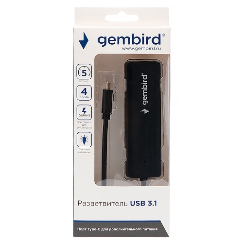 USB-концентратор Gembird UHB-C424, USB Type-C, USB 4 порта, USB Type-C