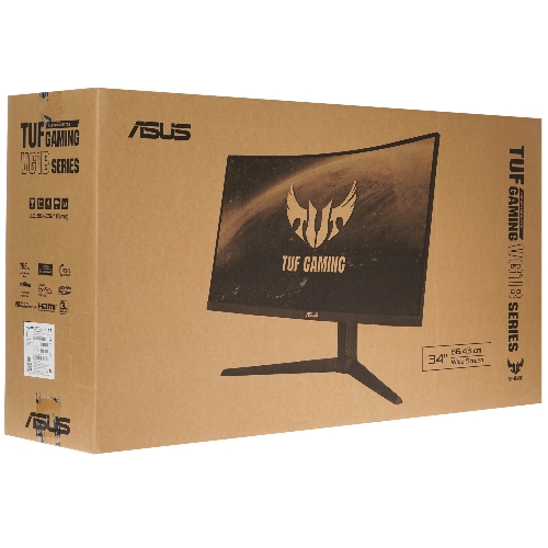 Монитор 34" ASUS TUF Gaming VG34VQL1B VA 3440x1440, 165 Гц, 1 мс, 21:9, 550 кд/м², HDMI 2.0, DP 1.4, 3.5 Jack, USB Hub (2x USB), изогнутый экран (1500R), динамики (2x2 Вт), черный