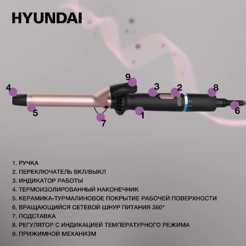 Щипцы для завивки волос Hyundai H-HS1422 черный, 25 мм, 200 °C, 6 режимов