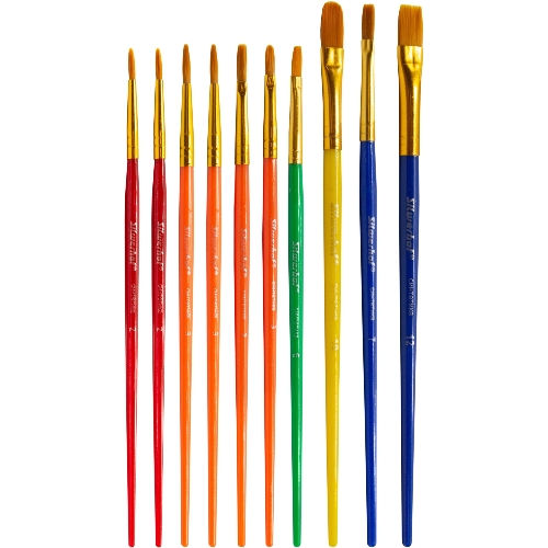 Набор кистей Silwerhof Color (набор 10шт) синтетика круглая №2,3/плоская №3,6,7,12/овальная №3,10