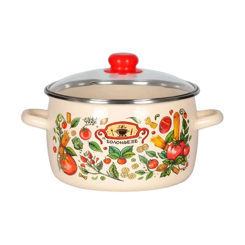 Кастрюля Appetite 1RC161S Болоньезе стеклянная крышка, эмалированная сталь, сфер. 2 л