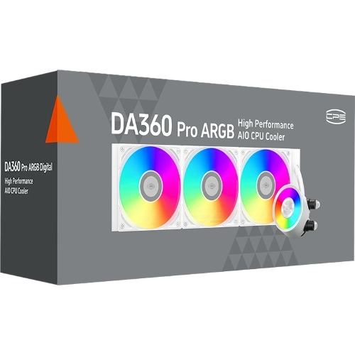Система охлаждения Water Cooling System PCCooler DA360 Pro ARGb WH (300W, 360мм, белый, ARGb/Fans: 3x120мм, 75.8CFM, 33.7dBA, 2200RPM/Pump height 57мм, 28dBA, 3000RPM, Rad thickness 27мм/S: 1851, 1700, 1200, 20XX, 115X, AM5, AM4)