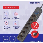 Сетевой фильтр Ippon BK-6-EU-1.8-10-B 1.8 м, 6 розеток, черный, коробка